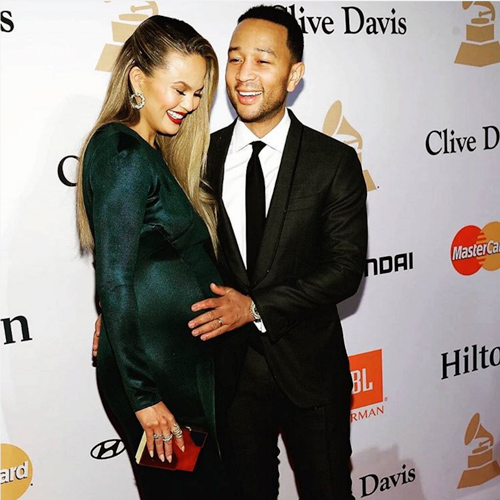 Chrissy Teigen and husband John Legend at the 2016 Grammy's (source: instagram)